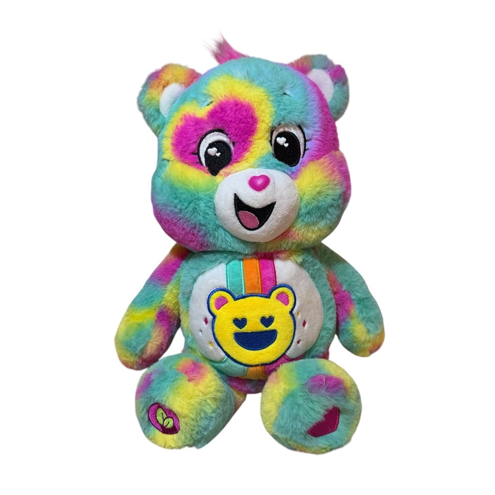 Care Bears Togetherness Good Vibes Bear Tie Dye Rainbow 14" Plush Basic Fun Toy